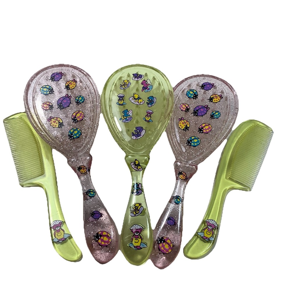 2 Sets Baby Brushes and‎ Combs So Cute! Yellow and Pink